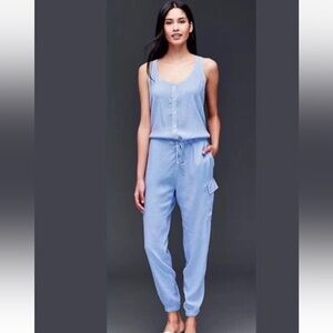 Gap Sleeveless Cargo Jumpsuit Tapered Light Blue Summer Lightweight Size XL